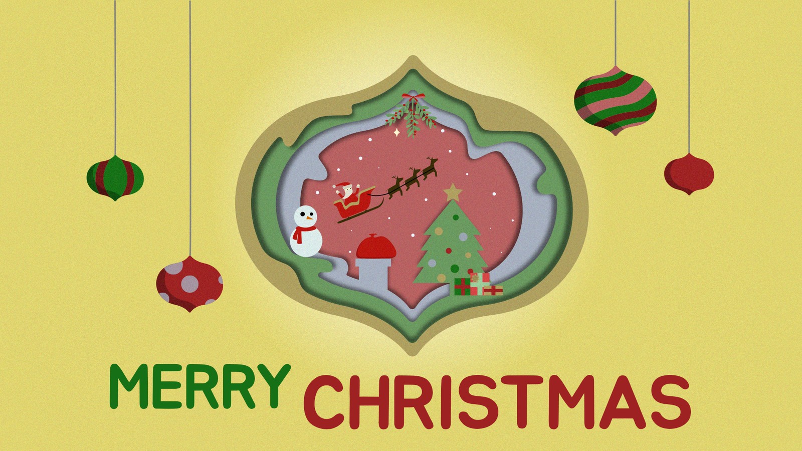 Merry Christmas paper-cut style illustration with ornaments