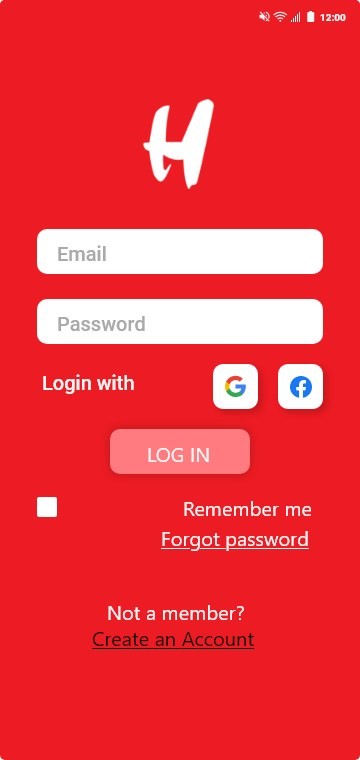 H Mart app — log in screen