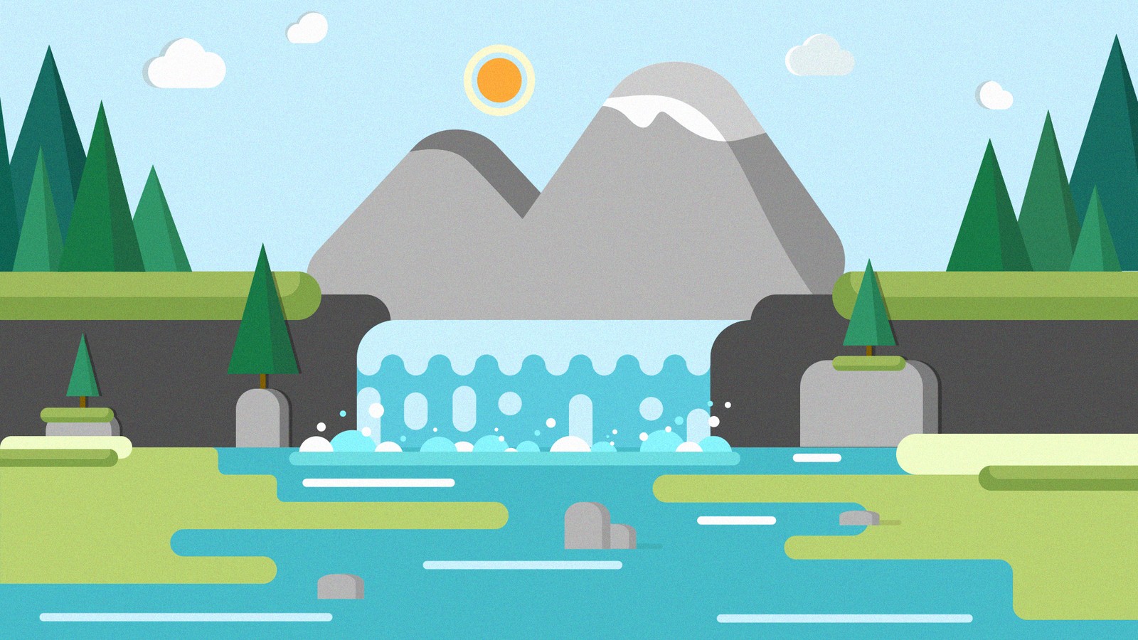 Flat illustration of a waterfall