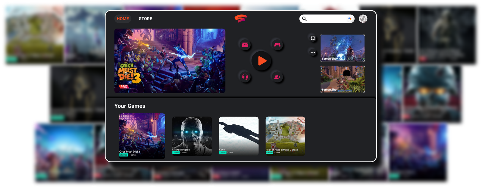Redesigned Stadia home screen