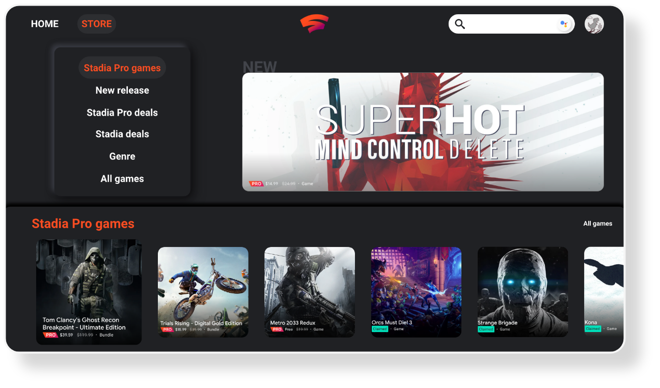 Improved store page with a search bar and a genre submenu
