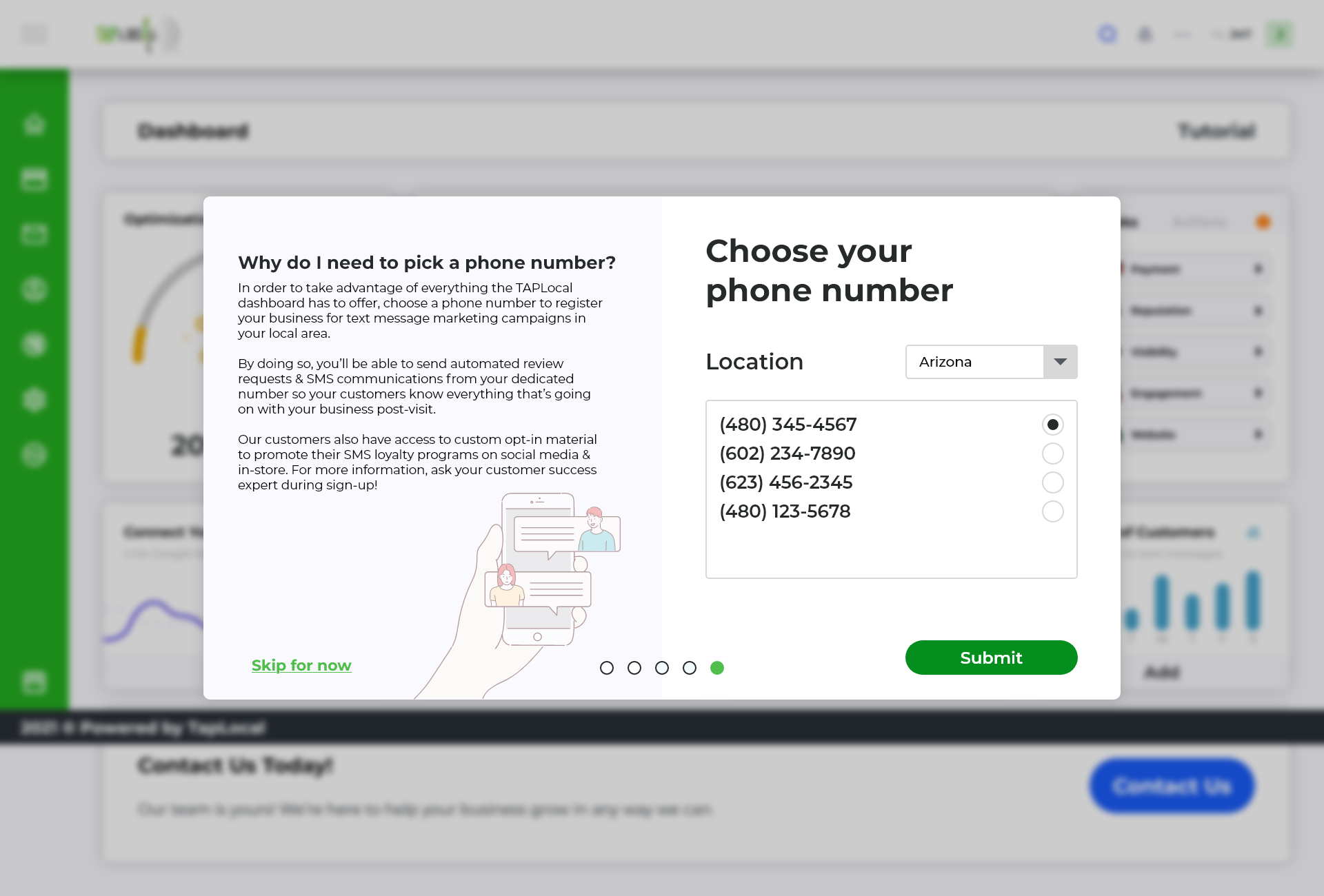 Onboarding: choose your local phone number