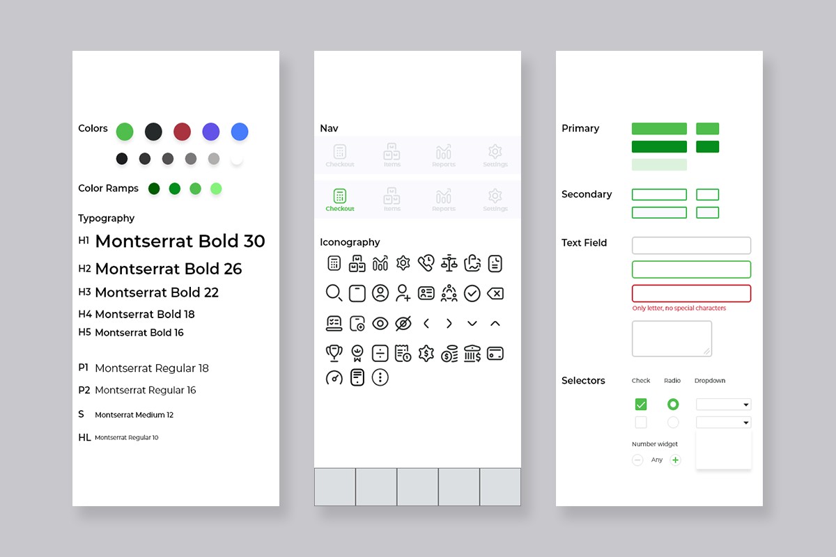 TAP Local POS design guide — colors, typography, iconography, and reusable components