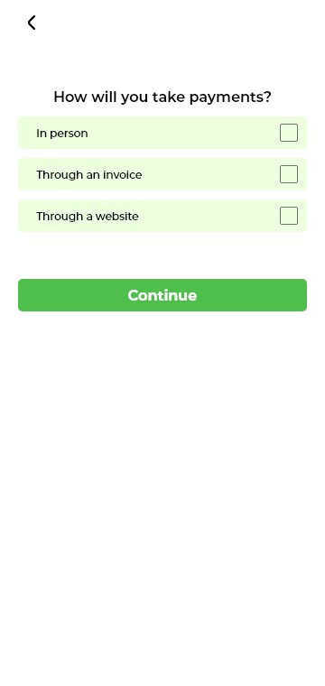 Onboarding screen — business info
